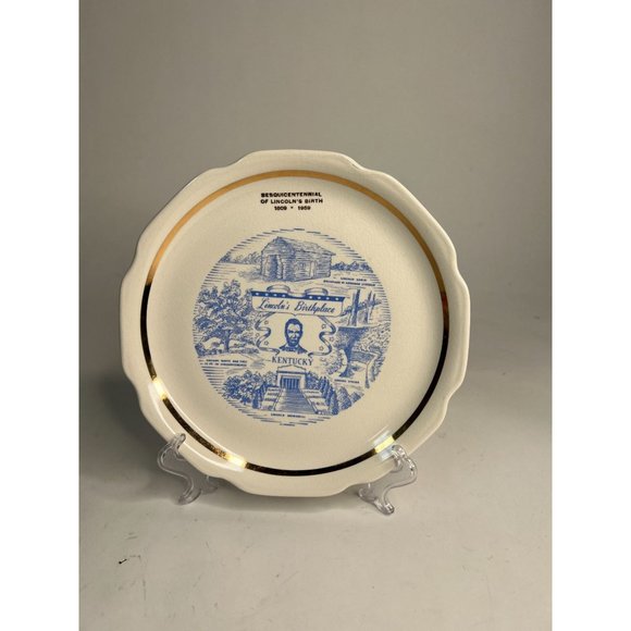 Lincolns Birth Place Kentucky Souvenir Plate  9 Inches Ironstone - Picture 9 of 16